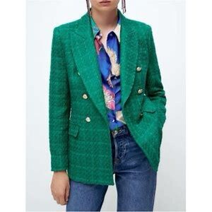Zara Green Double-Breasted Blazer